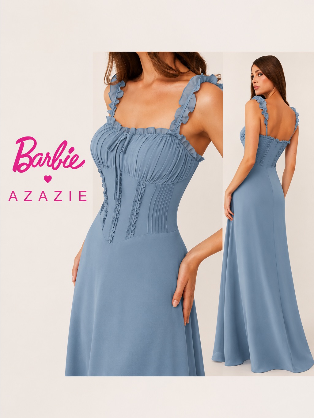 Azazie Blue Ruffle-Strap Maxi Dress